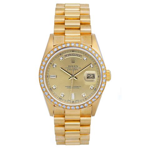 rolex president day-date mens yellow gold watch factory diamonds 118348|rolex presidential day date 36mm.